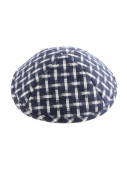 Blue and White Woven Design Cloth Kippah | Linen Kippah