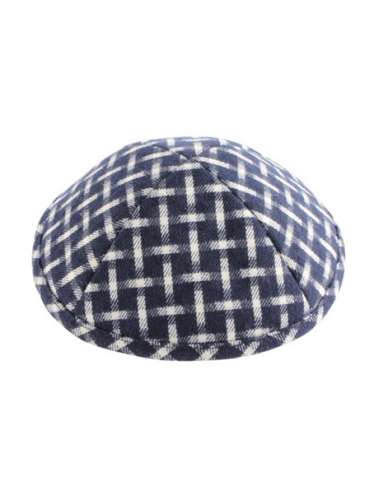 Kippa en tissu design tissé bleu et blanc | Kippa en lin