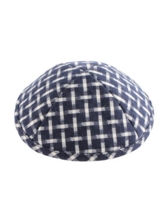 Blue and White Woven Design Cloth Kippah | Linen Kippah