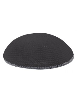 Kippa tricotée noire avec bordure grise | Kippa tricotée