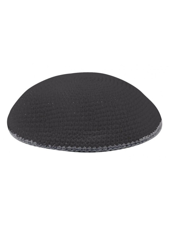 Kippa tricotée noire avec bordure grise | Kippa tricotée