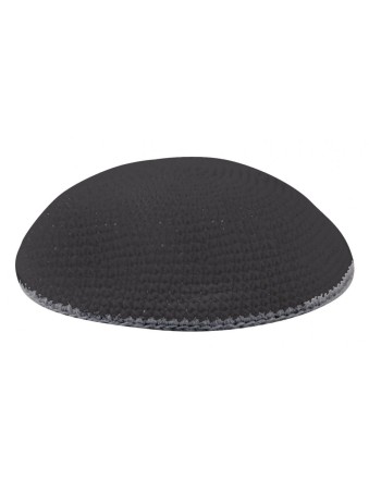 Kippa tricotée noire avec bordure grise | Kippa tricotée