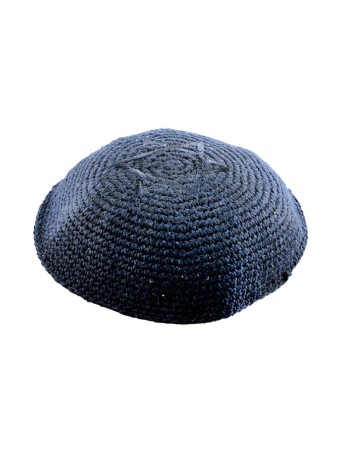 Kippa tricotée bleue avec motif étoile de David bleue... | Kippa tricotée