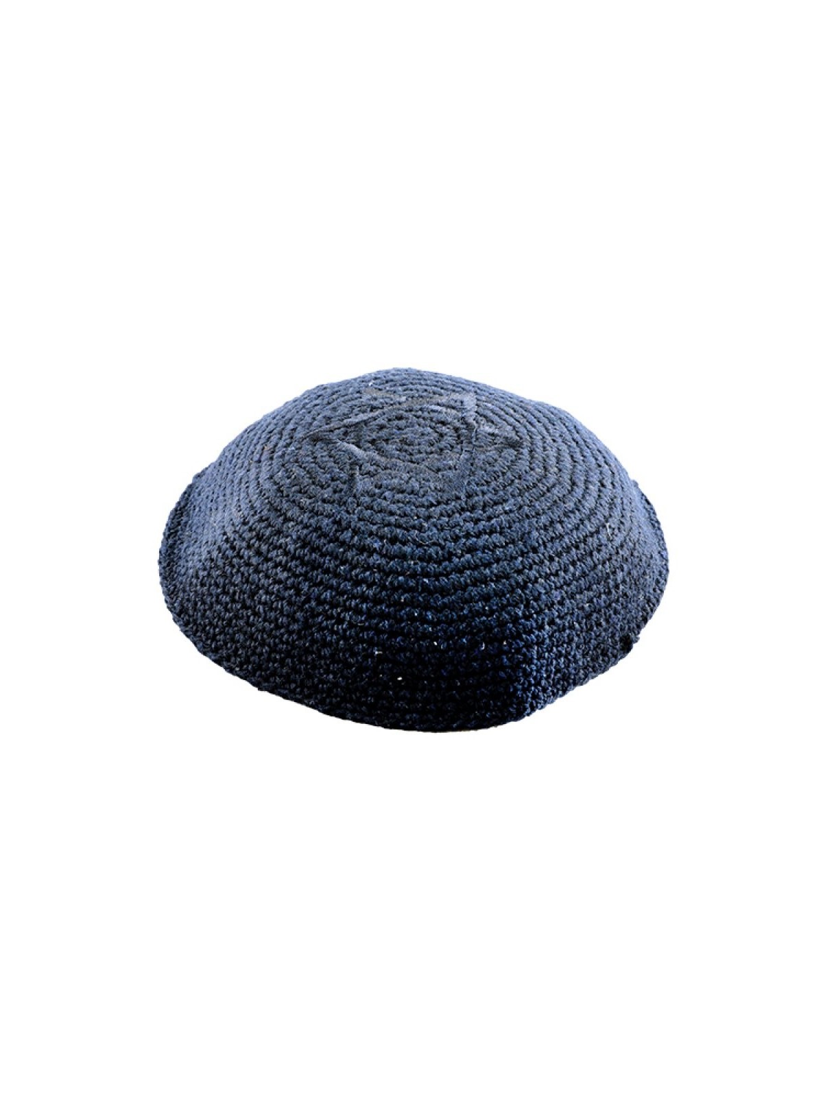 Kippa tricotée bleue avec motif étoile de David bleue... | Kippa tricotée