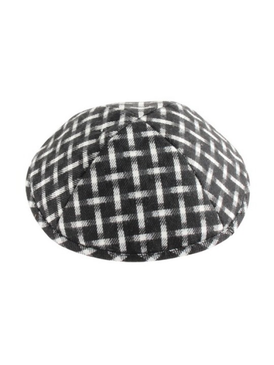 Tissu en coton noir et blanc Kippa tissé Design | Kippa en lin