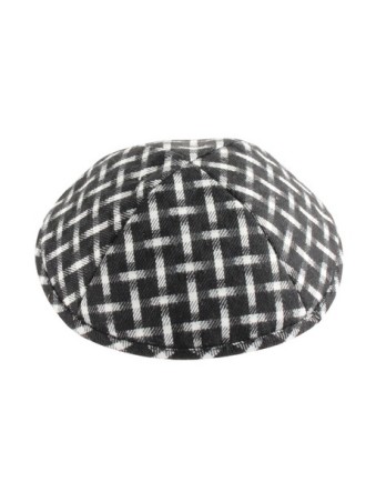 Tissu en coton noir et blanc Kippa tissé Design | Kippa en lin