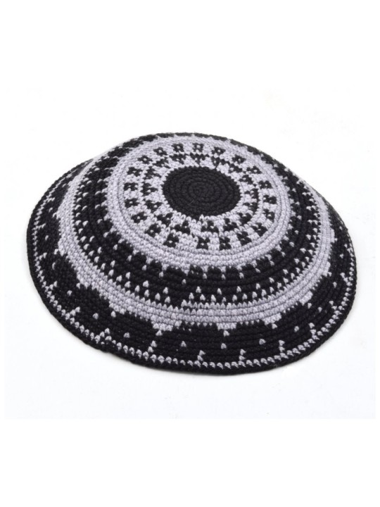 Kippa en coton DMC premium tricoté à la main gris et bleu... | Kippa tricotée