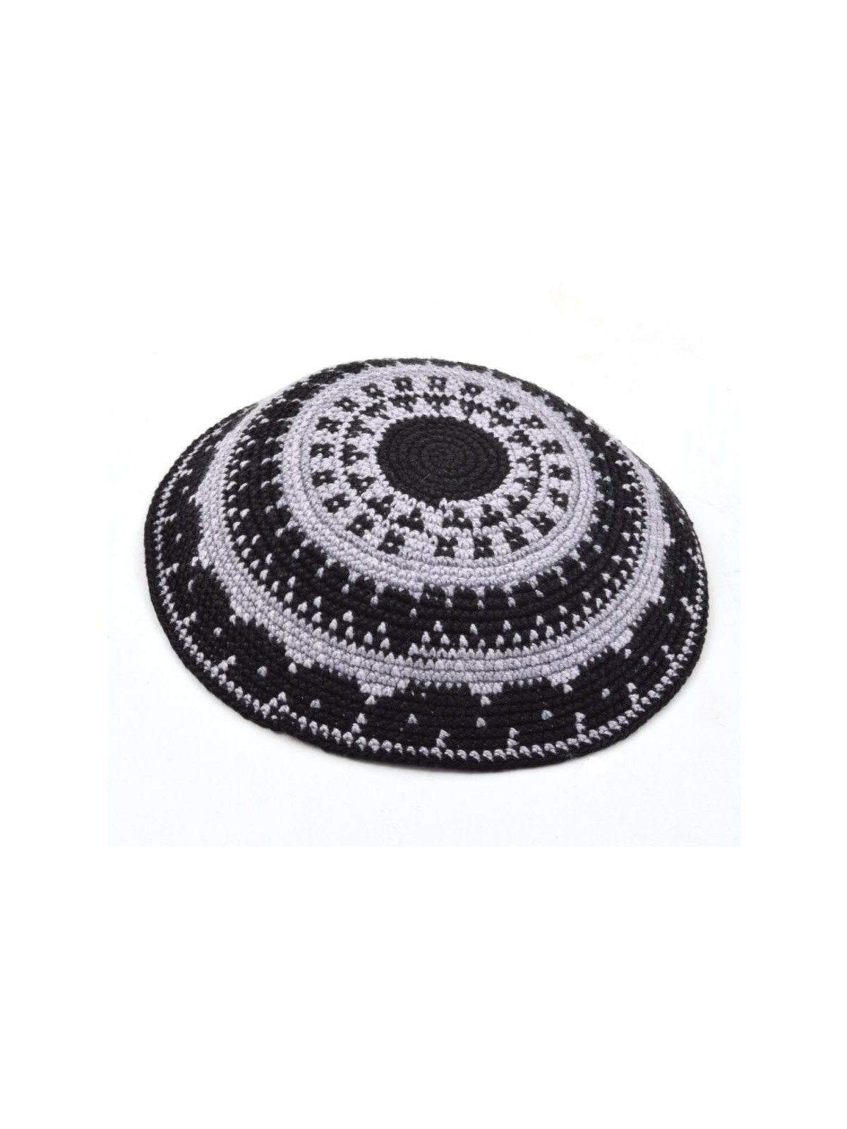 Kippa en coton DMC premium tricoté à la main gris et bleu... | Kippa tricotée
