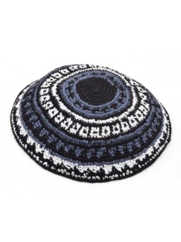 Kippa en coton DMC premium tricoté à la main bleu blanc... | Kippa tricotée