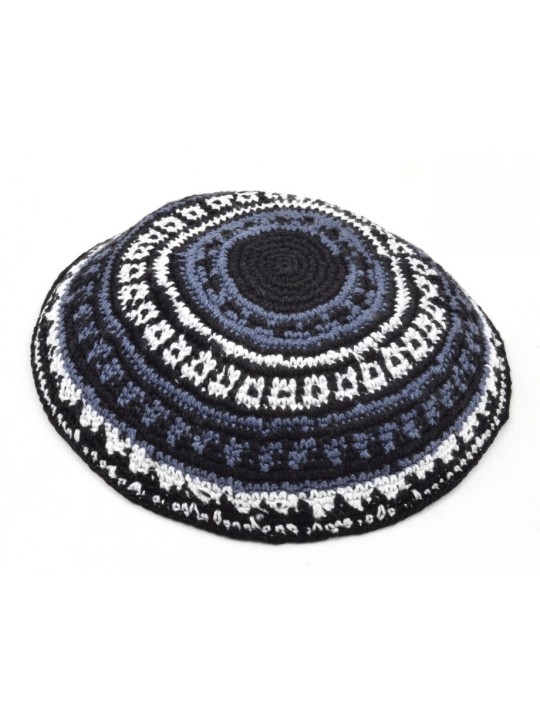 Kippa en coton DMC premium tricoté à la main bleu blanc... | Kippa tricotée