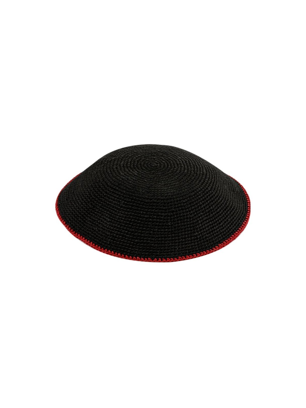 Kippa tricotée DMC noire avec bordure rouge foncé | Kippa tricotée
