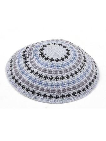 Kippa en coton DMC premium tricoté à la main gris et bleu... | Kippa tricotée