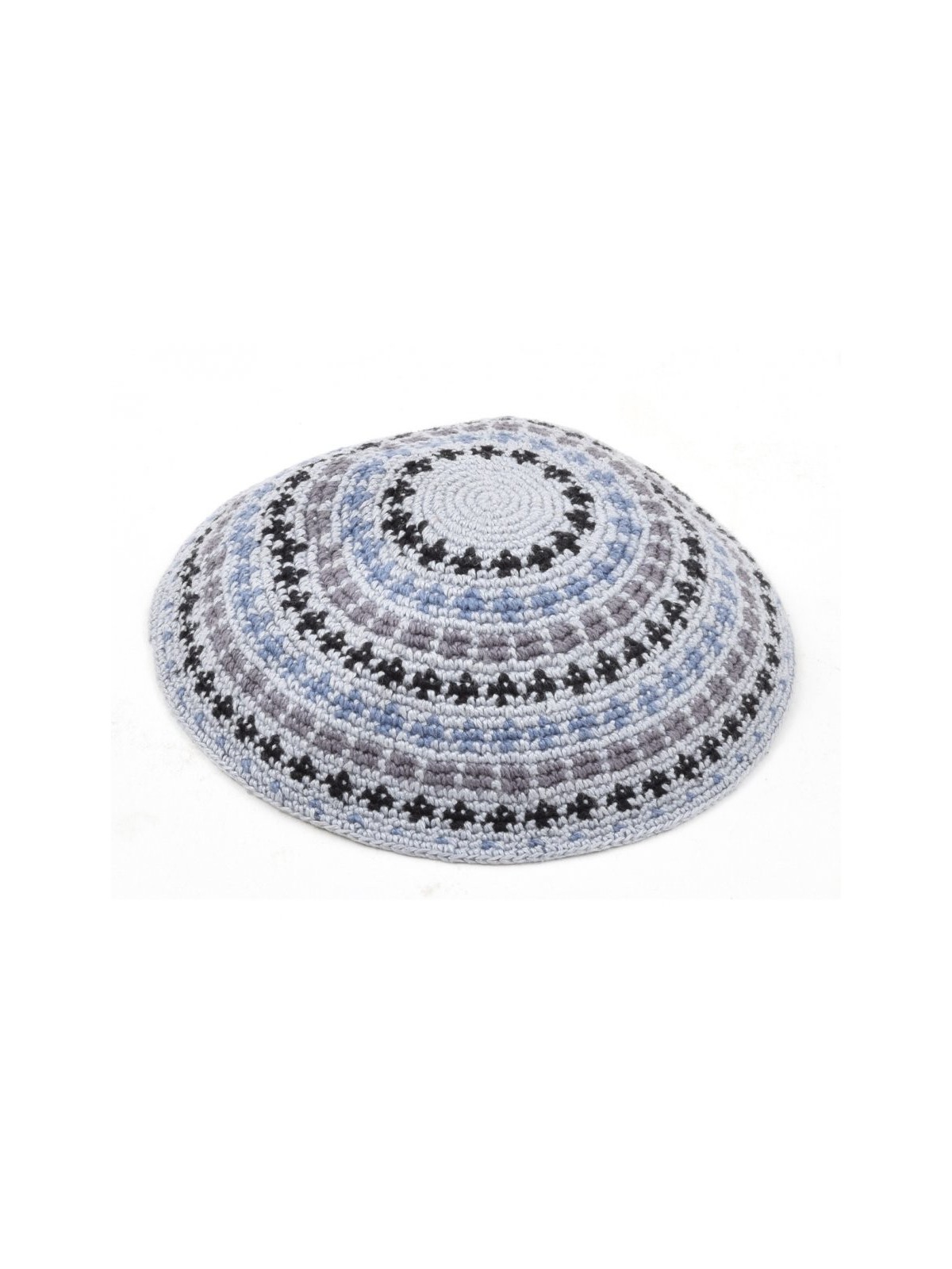 Kippa en coton DMC premium tricoté à la main gris et bleu... | Kippa tricotée
