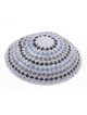 Kippa en coton DMC premium tricoté à la main gris et bleu... | Kippa tricotée