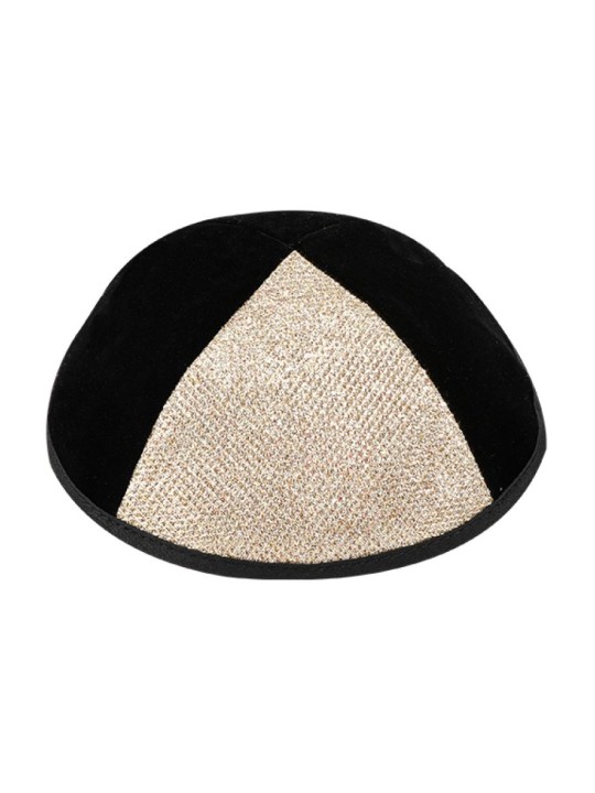 Kippa en velours noir avec panneau doré | Kippa en velours