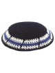 Kippa tricotée bleue avec bordure blanche bleue | Kippa tricotée