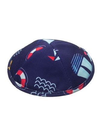 Childrens Blue and Red Sailboat Design Flat Cloth Ki... | Cloth Kippah