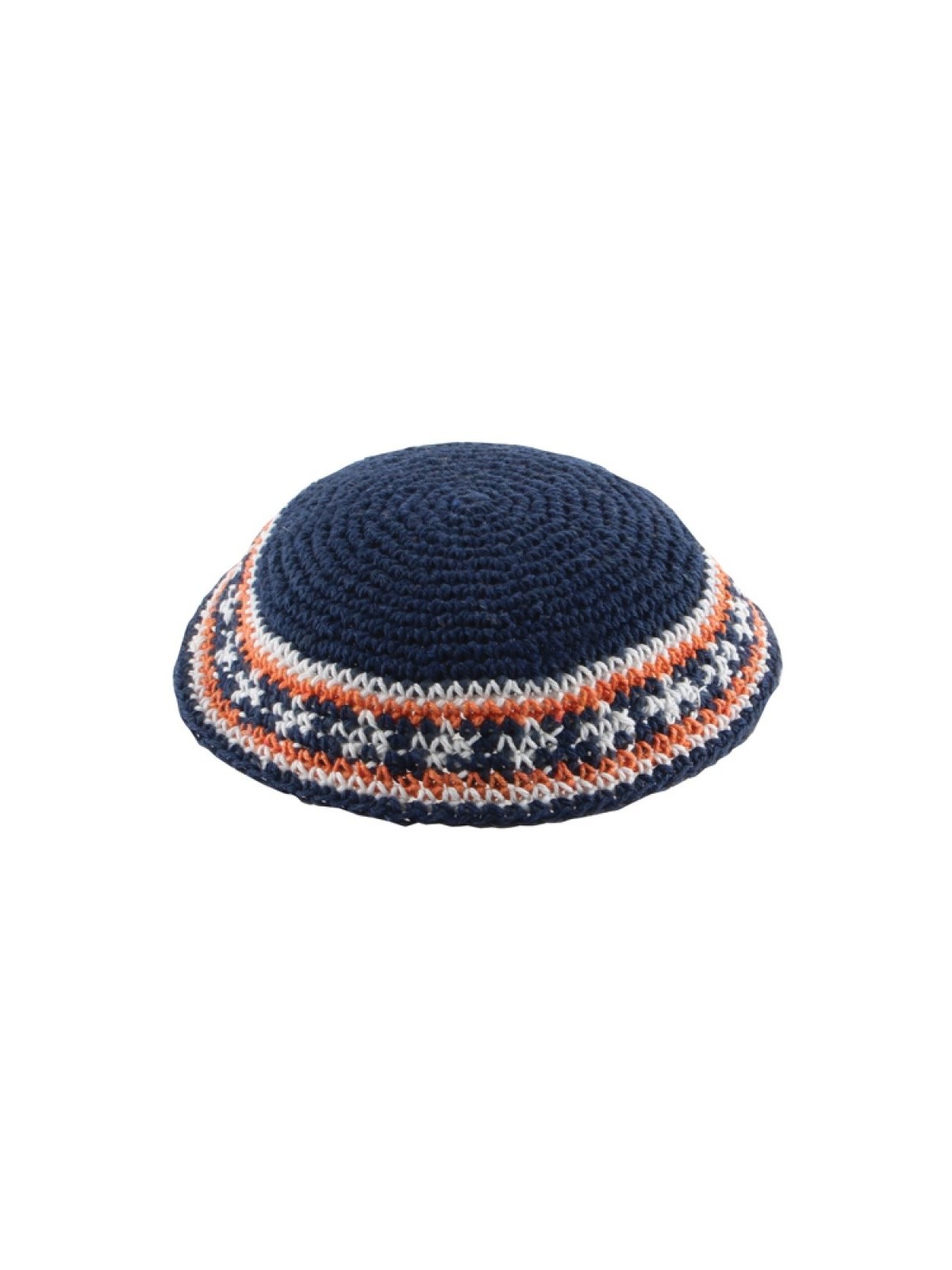 Kippa tricotée bleue avec bordure bleue et orange | Kippa tricotée