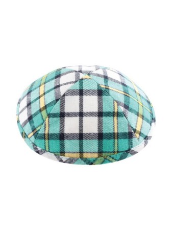 Tissu en coton jaune turquoise et blanc Kippah Chec... | Kippa en lin