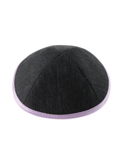 Kippa en denim foncé avec bordure violette | Kippa en tissu