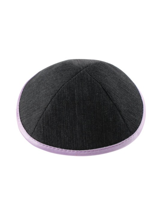 Kippa en denim foncé avec bordure violette | Kippa en tissu