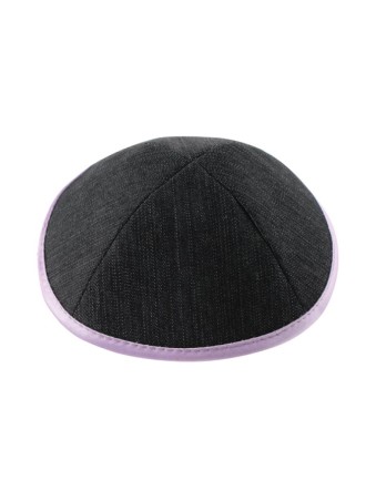 Kippa en denim foncé avec bordure violette | Kippa en tissu