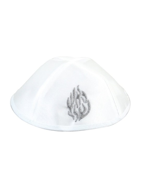 Kippa en satin blanc avec mon design Fire Breslev | Kippa en satin