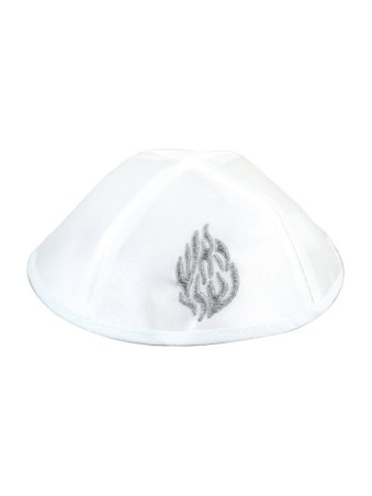 Kippa en satin blanc avec mon design Fire Breslev | Kippa en satin