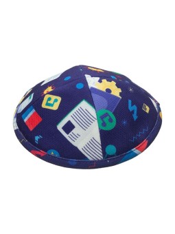 Kippa en tissu plat au design coloré pour enfants | Kippa en tissu