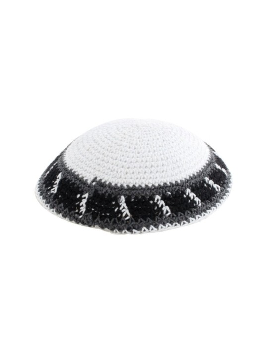 Blanc avec bordure grise noire et blanche tricotée Kippah | Kippa tricotée