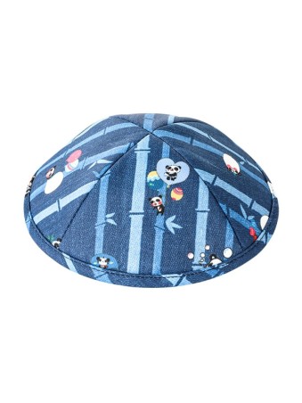 Tissu plat pour enfants motif panda bleu et bambou... | Kippa en tissu