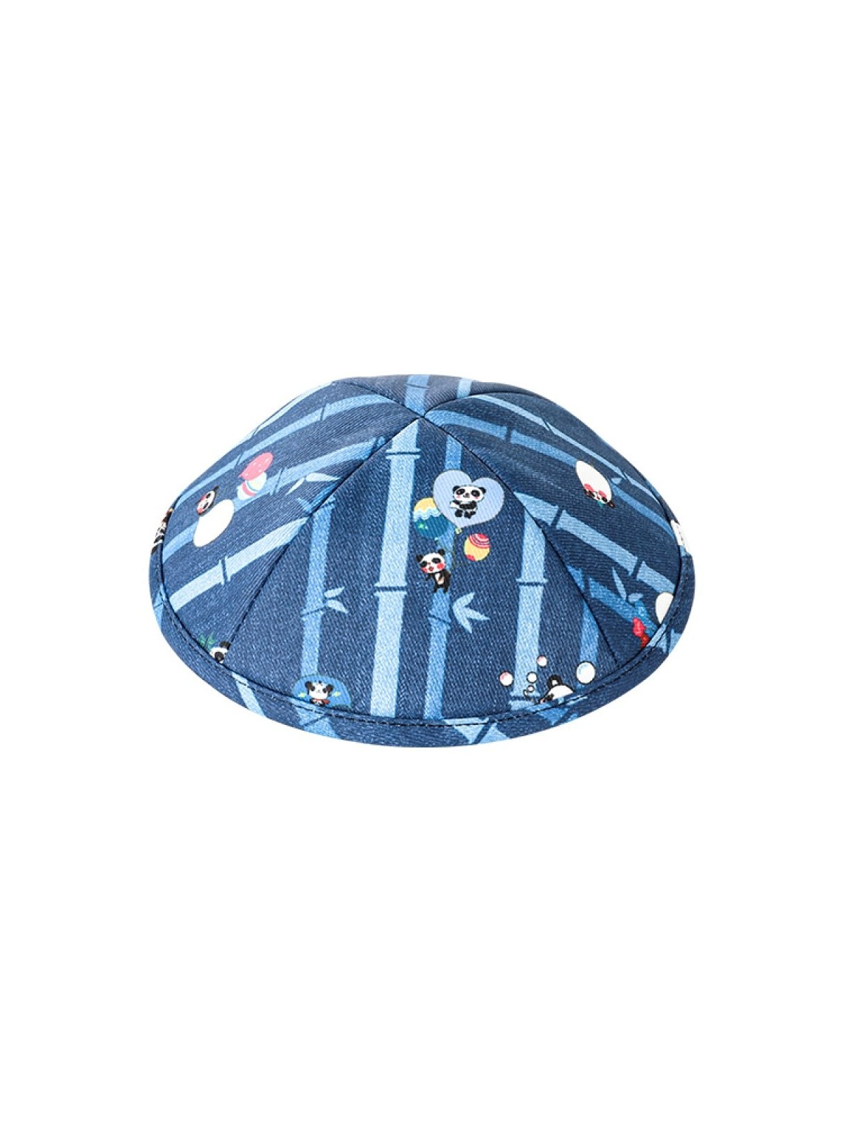 Childrens Blue Panda and Bamboo Design Flat Cloth Ki... | Cloth Kippah