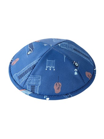 Kippa en tissu plat bleu pour enfants | Kippa en tissu