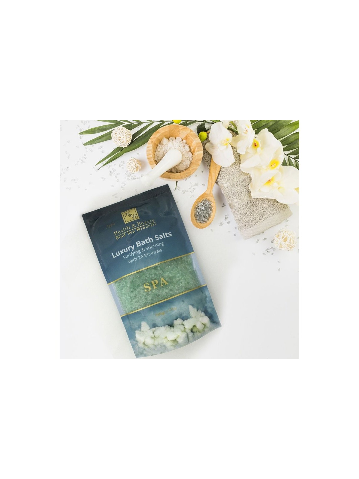 Sels de bain de luxe HB avec 26 cristaux blancs de minéraux de la mer Morte | Spa