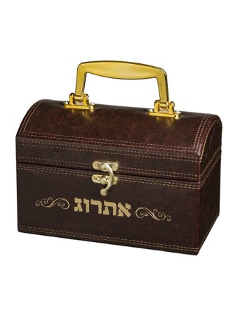 דמוי עור חום כהה מרופד בסגנון חזה תיבת אתרוג %9... | קופסת אתרוג