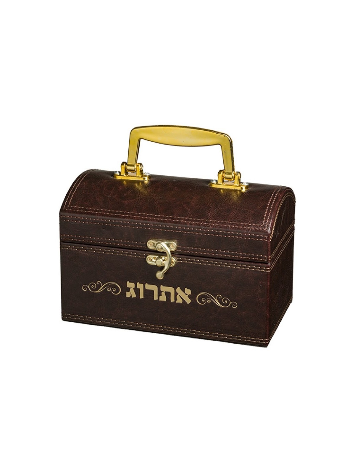Faux Cuir Marron Foncé Coffre Rembourré Style Etrog Box %9... | Boîte d'étrog