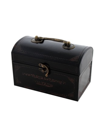 Dark Brown Etrog Box with Faux Leather Finish and Hebre... | Etrog Box