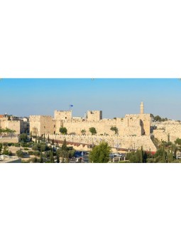 Panoramic Jerusalem Old City Walls Sukkah Sing... | Sukkah Decorations