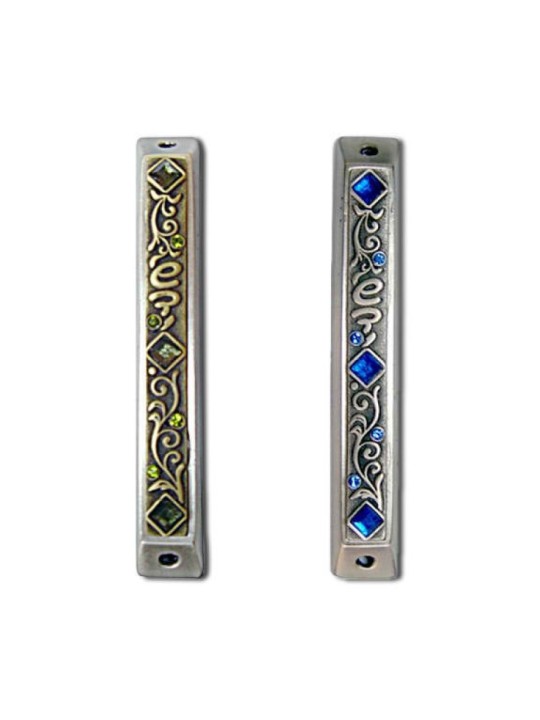 Art Nouveau Mezuzah Case with Stones 1 in stock | Metal Mezuzah