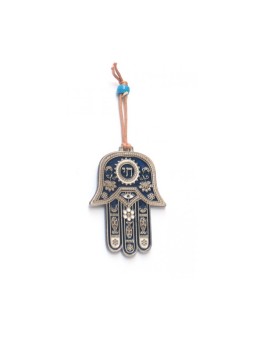 Décoration murale Hamsa avec symboles Chai et bonne chance... | Hamsa en métal