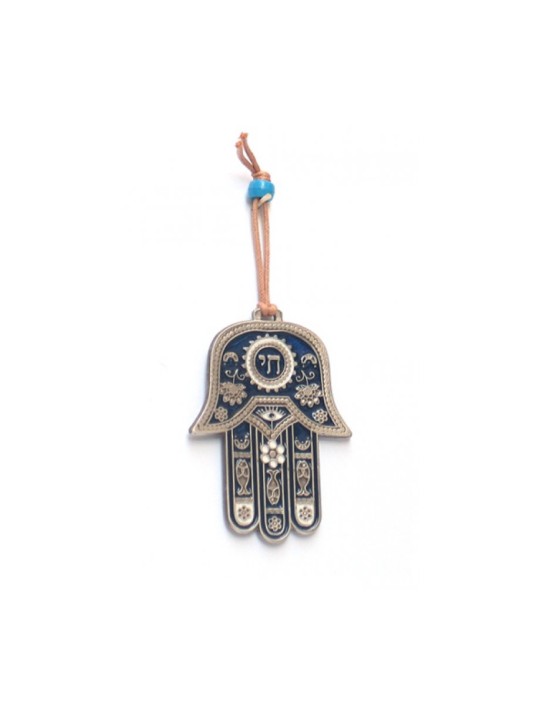 Décoration murale Hamsa avec symboles Chai et bonne chance... | Hamsa en métal