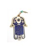 Décoration murale Hamsa bleu foncé avec Chai et hébreu... | Hamsa en métal