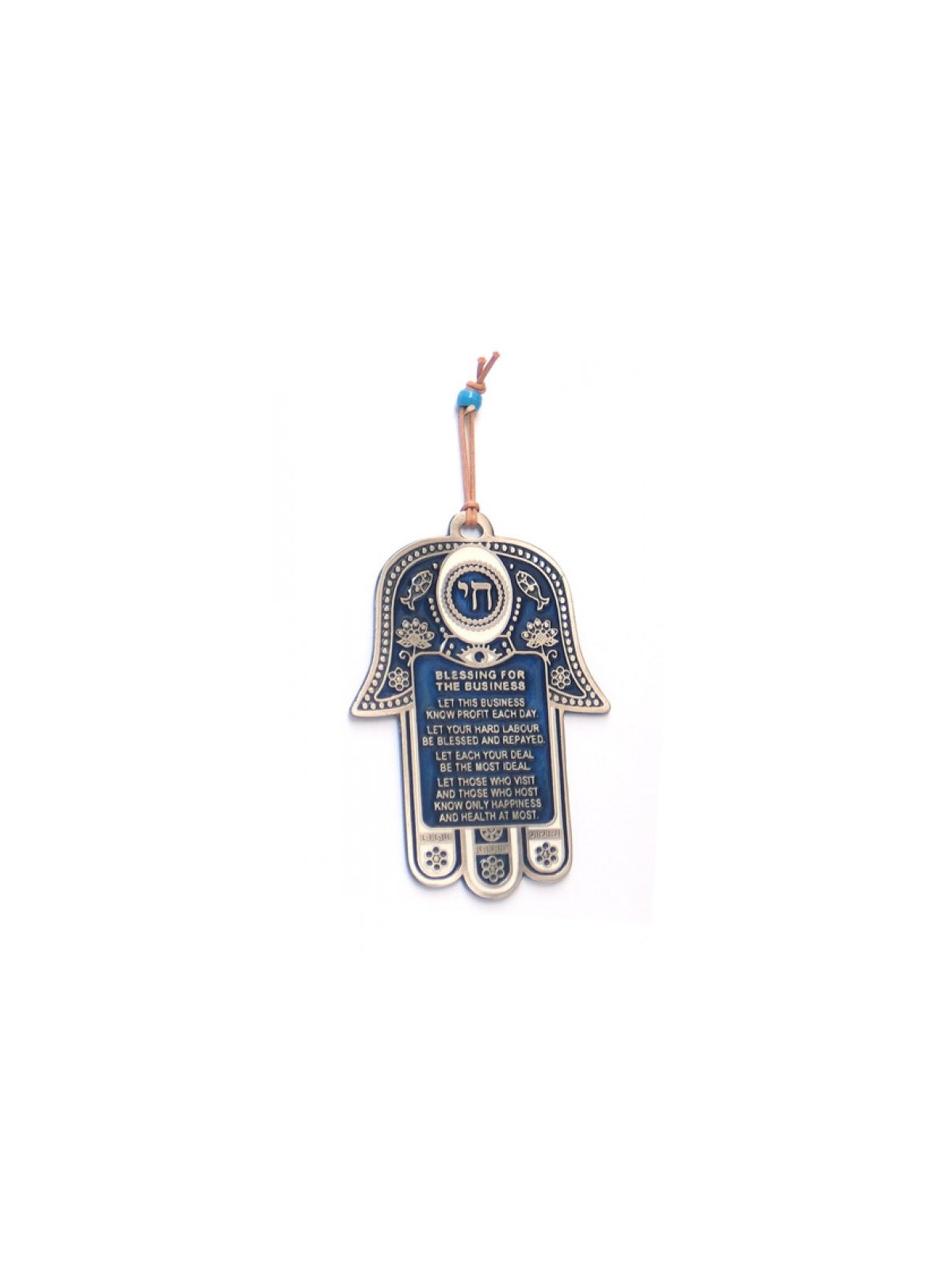 Dark Blue Hamsa Wall Decoration with English Business... | Metal Hamsa
