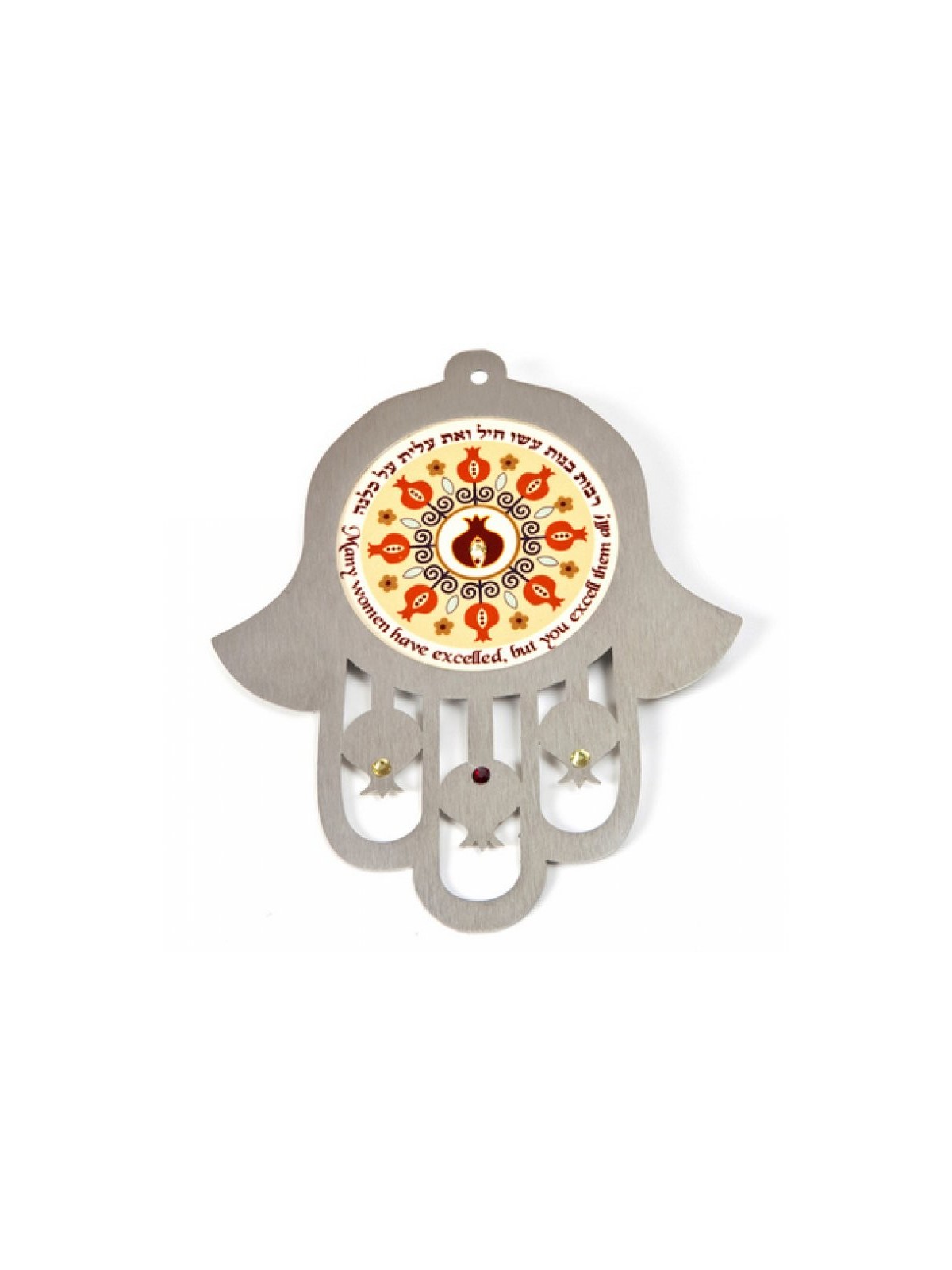 Dorit Judaica Mur de nuances orange Hamsa Eishet Chayil... | Mains Hamsa