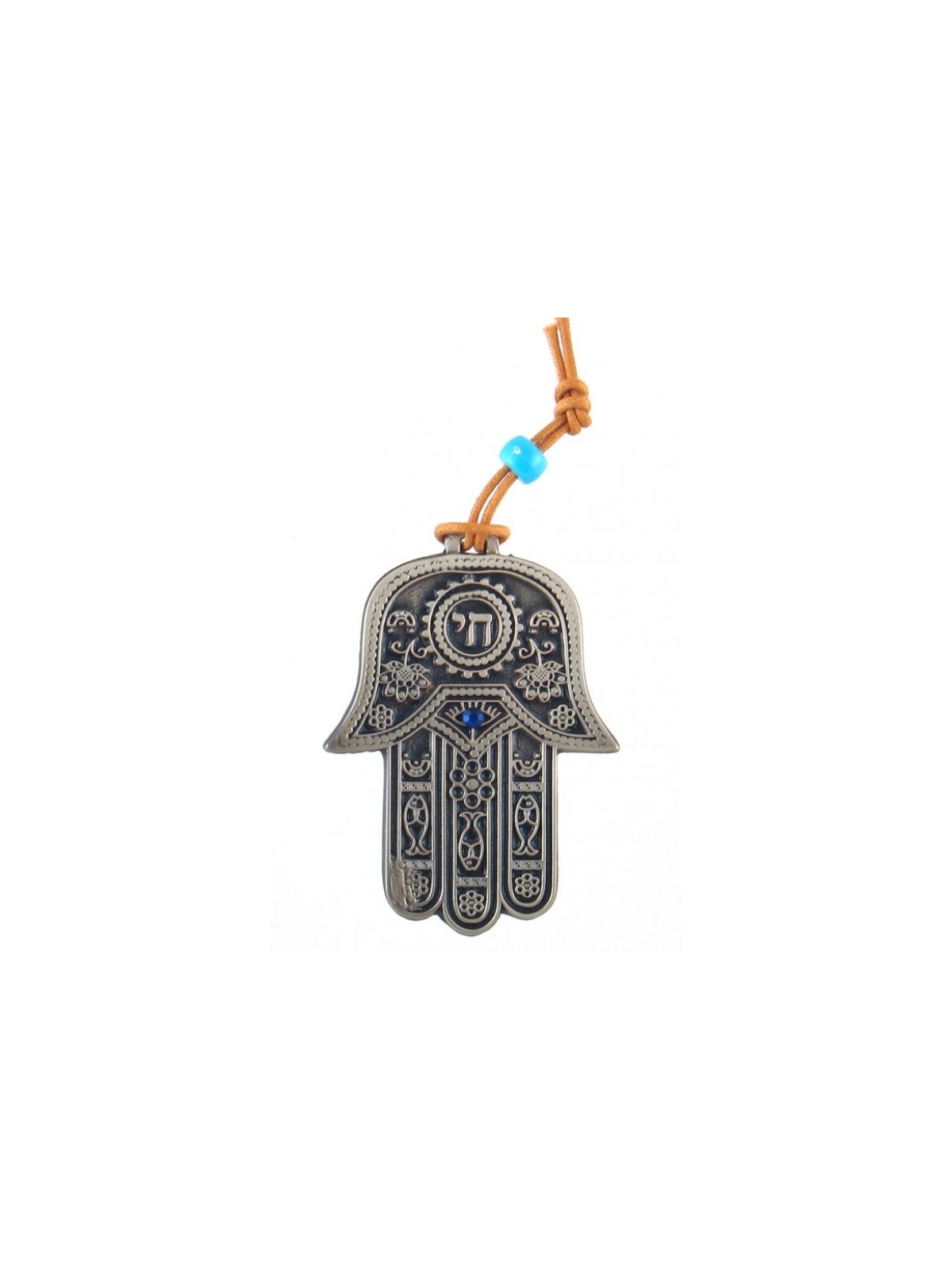 Petite décoration murale Hamsa Chai hébreu et bonne chance... | Hamsa en métal