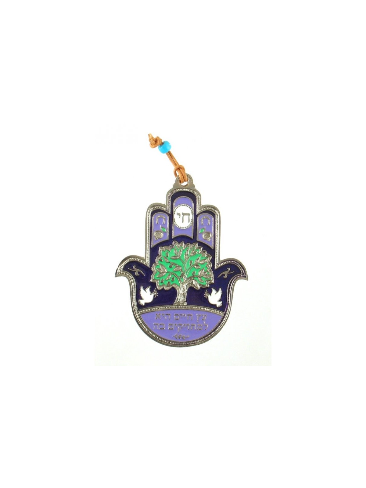 Décoration murale Hamsa violette et verte avec Chai et... | Hamsa en métal
