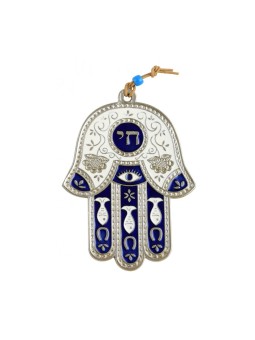 Décoration murale Hamsa avec symboles Chai et bonne chance... | Hamsa en métal