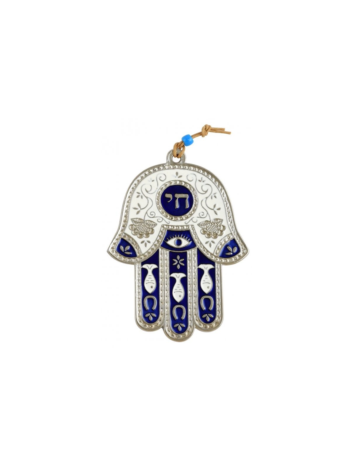Hamsa Wall Decoration with Chai and Good Luck Symbols... | Metal Hamsa