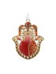 Hamsa Décoration Murale Émail Rouge Grenade et Crys... | Hamsa en métal