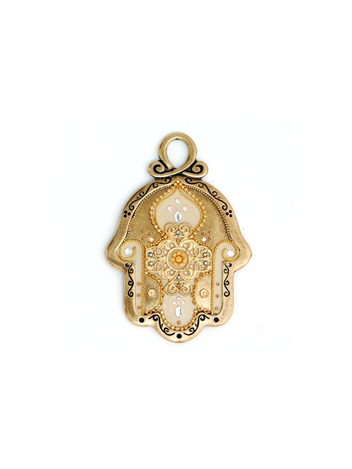 Hamsa mural oriental en étain doré et crème par Ester Sh... | Mains Hamsa